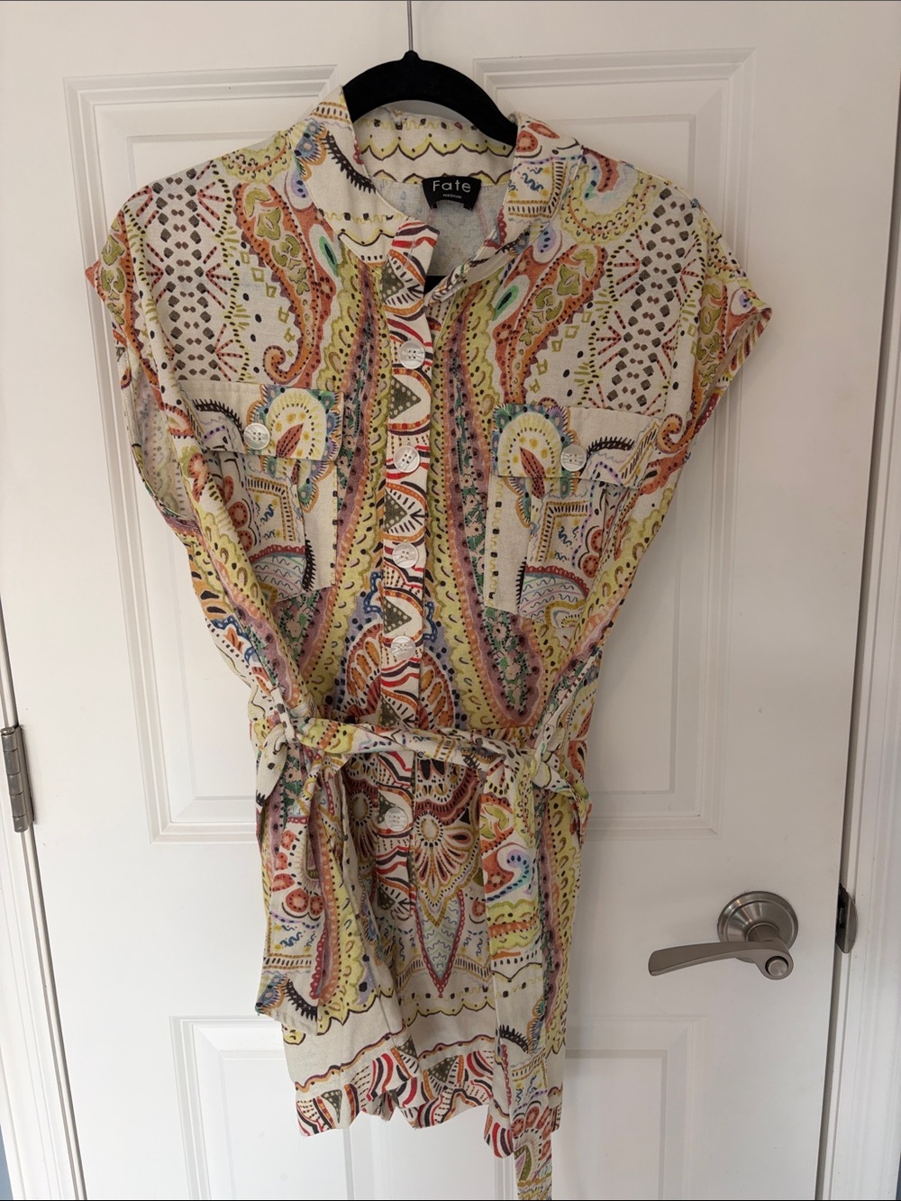 Anthropologie Fate Cream Multicolor Paisley Tie-Waist Tunic